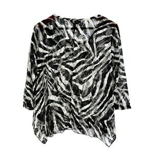 MULTIPLES Semi Sheer Zebra Print Blouse Shirt Top Wearable Art